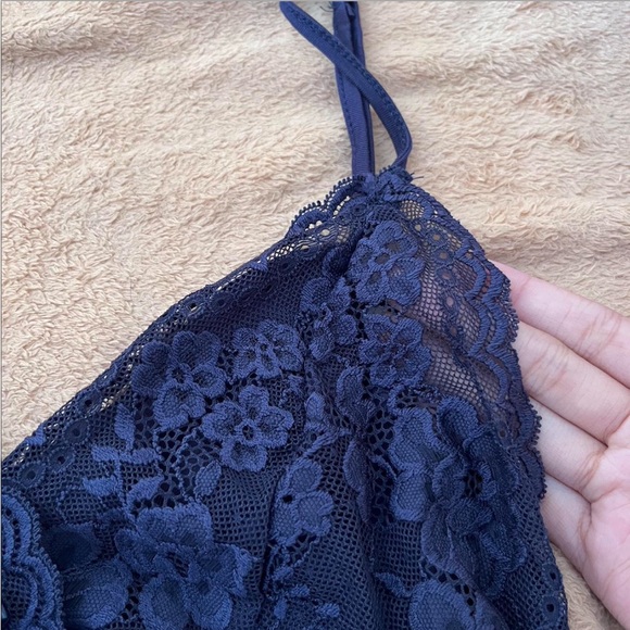 lace ruched cami tank top navy blue - Picture 3 of 6